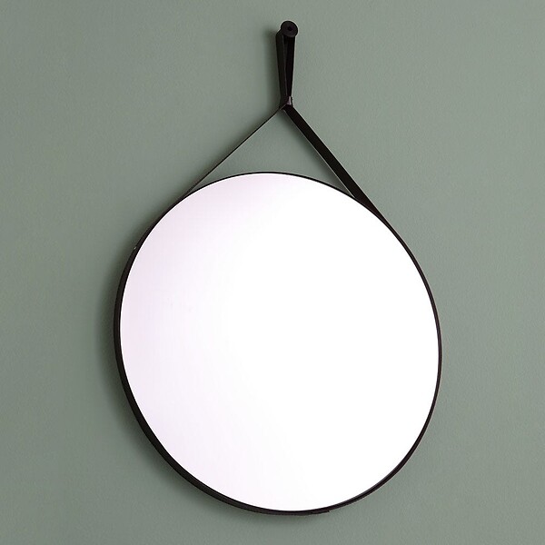 KIAMAMI VALENTINA - Miroir De Salle De Bains Design Et Rond Avec Cadre En Cuir Noir - large