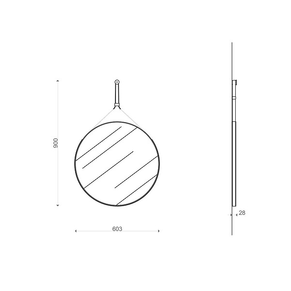 KIAMAMI VALENTINA - Miroir De Salle De Bains Design Et Rond Avec Cadre En Cuir Noir - large