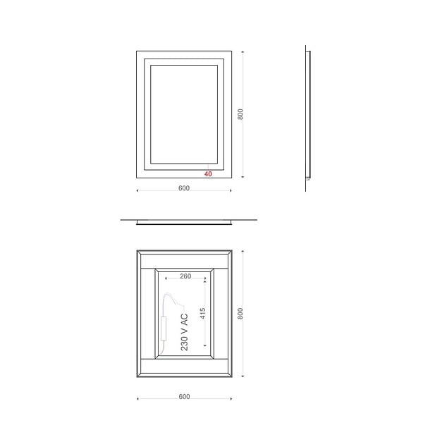 KIAMAMI VALENTINA - Miroir De Salle De Bain Avec Led Cm 80X60 Réversible Avec Senseur Touch - large