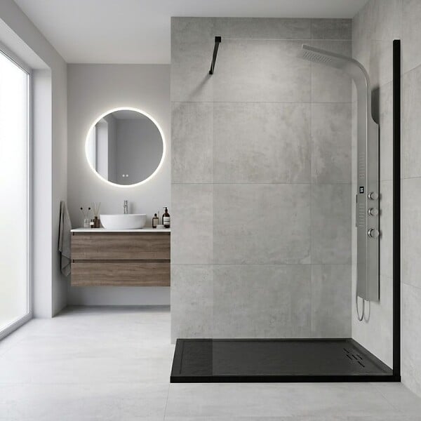 ESSEBAGNO - Essekaska panneau de douche hydromassant thermostatique façon inox - large