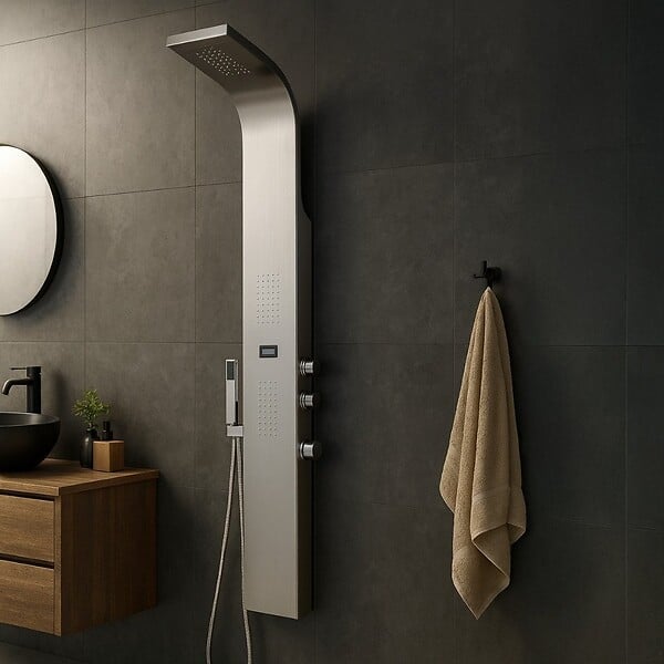 ESSEBAGNO - Essekaska panneau de douche hydromassant thermostatique façon inox - large