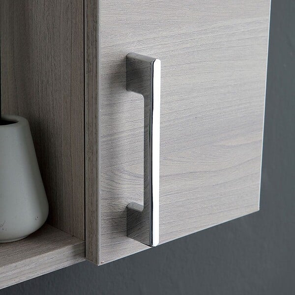 KIAMAMI VALENTINA - Miroir De Salle De Bain Avec Deux Meubles Hauts En Bois De Chêne Gris Et Led - large