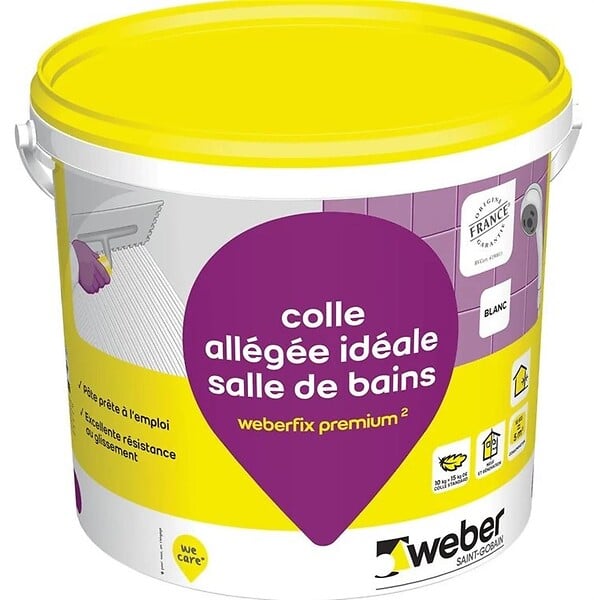 WEBER - Colle à carrelage en pâte allégée spéciale salle de bain WEBERFIX PREMIUM ² - Seau 2kg - large