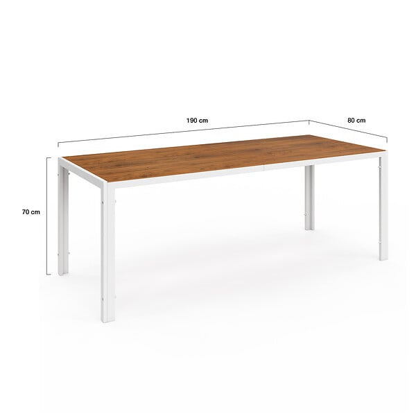 ID MARKET - Salon de jardin NOUMEA table 190 cm plateau verre trempé effet bois et 8 chaises empilables blanc et bois - large