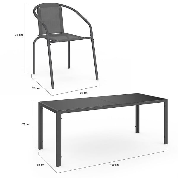 ID MARKET - Salon de jardin THELMA table 190 CM et 8 chaises empilables gris anthracite - large