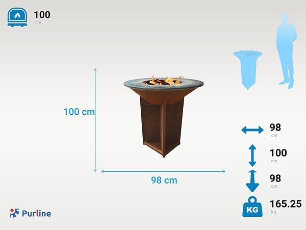 PURLINE - Barbecue brasero avec plaque d'acier de 100 cm - large