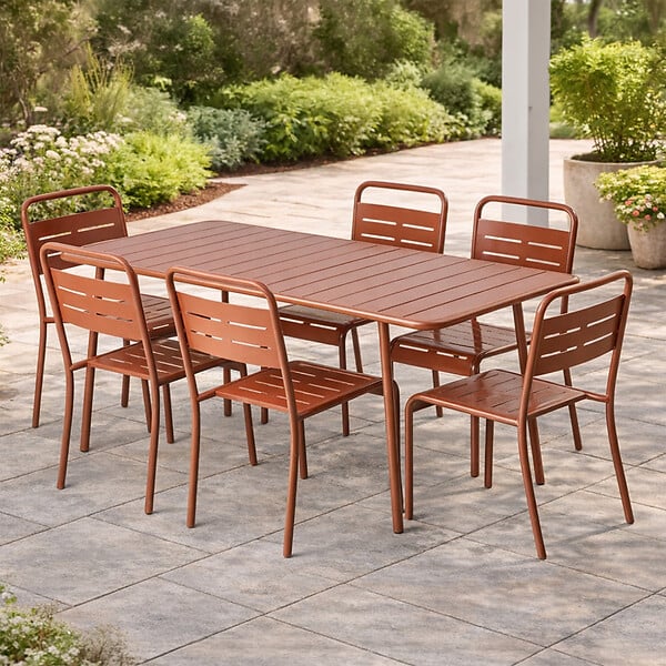 CONCEPT USINE - Ensemble table de jardin 160 cm et 6 chaises terracotta BERGAME - large
