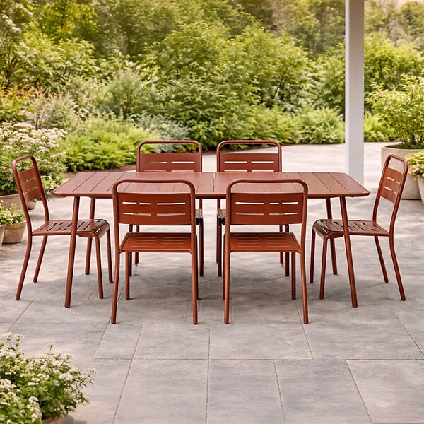 CONCEPT USINE - Ensemble table de jardin 160 cm et 6 chaises terracotta BERGAME - large