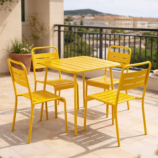 CONCEPT USINE - Ensemble table de jardin carrée 70cm et 4 chaises jaune BERGAME - large