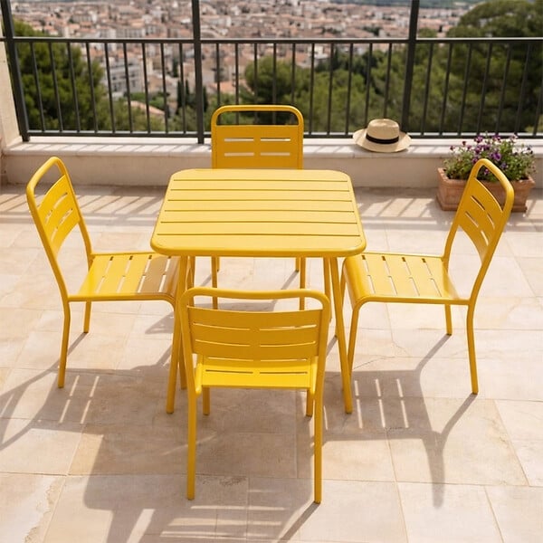 CONCEPT USINE - Ensemble table de jardin carrée 70cm et 4 chaises jaune BERGAME - large
