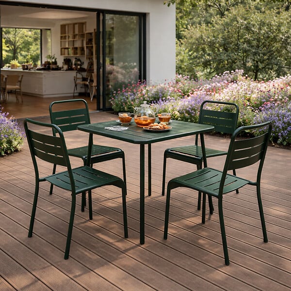 CONCEPT USINE - Ensemble table de jardin carrée 70cm et 4 chaises vert BERGAME - large