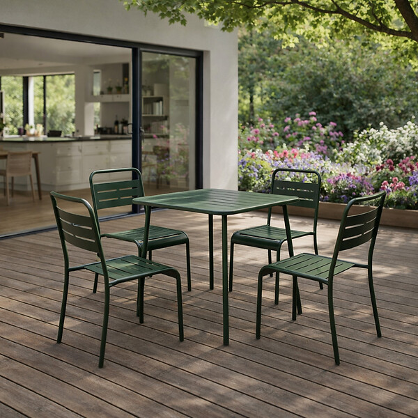 CONCEPT USINE - Ensemble table de jardin carrée 70cm et 4 chaises vert BERGAME - large