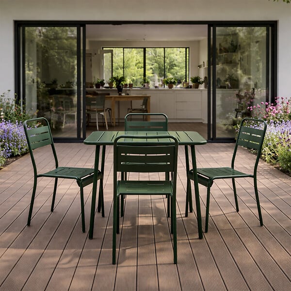 CONCEPT USINE - Ensemble table de jardin carrée 70cm et 4 chaises vert BERGAME - large