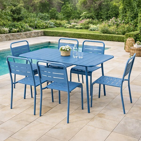 CONCEPT USINE - Ensemble table de jardin 120 cm et 4 chaises bleu BERGAME - large