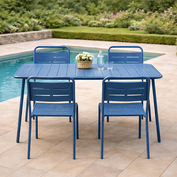 CONCEPT USINE - Ensemble table de jardin 120 cm et 4 chaises bleu BERGAME - large