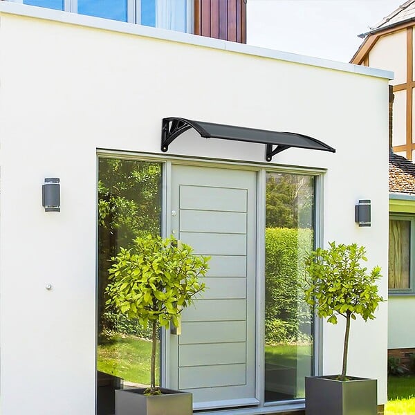 VOUNOT - Auvent de porte marquise 100x80 cm en Polycarbonate anti UV Anthracite - large