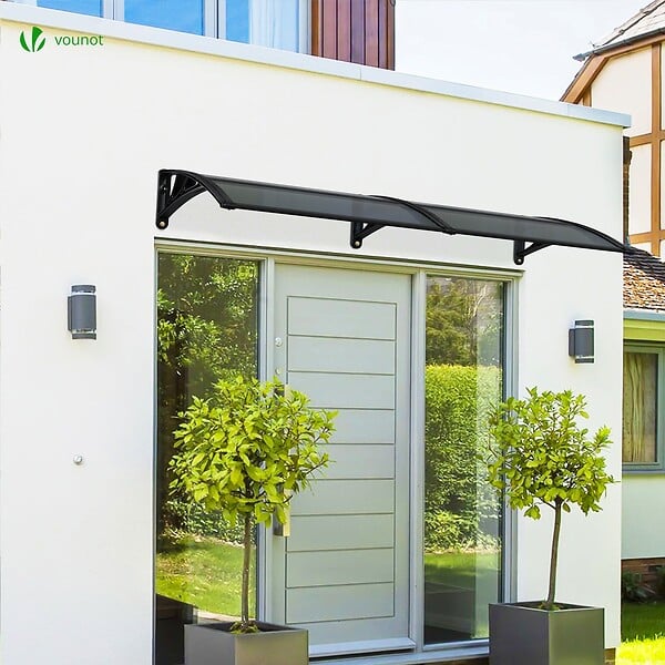 VOUNOT - Auvent de porte marquise 200x80 cm en Polycarbonate anti UV Anthracite - large