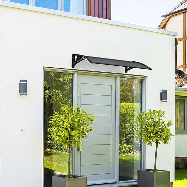 VOUNOT - Auvent de porte marquise 120x80 cm en Polycarbonate anti UV Anthracite - large