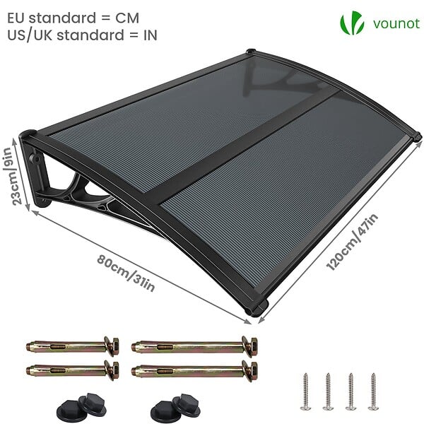 VOUNOT - Auvent de porte marquise 120x80 cm en Polycarbonate anti UV Anthracite - large