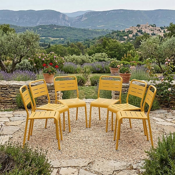 CONCEPT USINE - Lot de 6 chaises de jardin empilables jaunes BERGAME - large