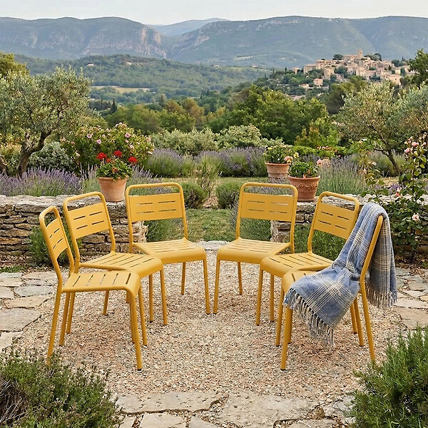 CONCEPT USINE - Lot de 6 chaises de jardin empilables jaunes BERGAME - large
