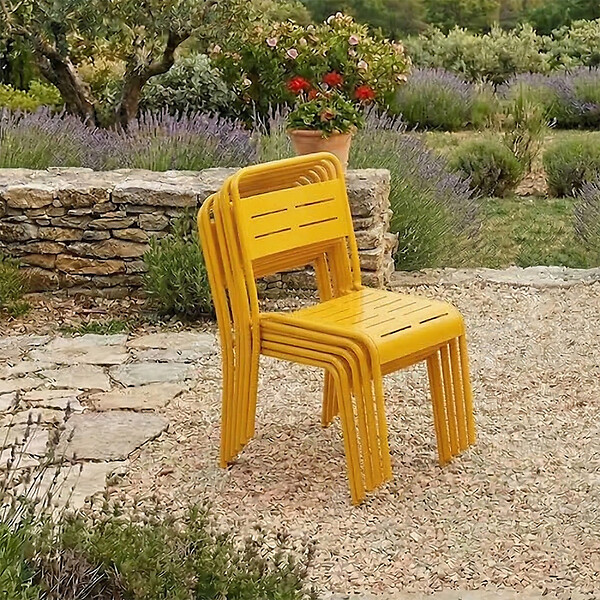 CONCEPT USINE - Lot de 6 chaises de jardin empilables jaunes BERGAME - large