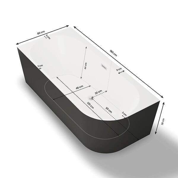 SPALINA - Baignoire Ilot Capri 180 gauche noire 180 x81 x58 cm, by SPALINA - large