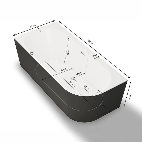 SPALINA - Baignoire Semi-îlot Murale D'angle Capri 160 Gauche Noire 160 X76 X58 Cm, By Spalina - large
