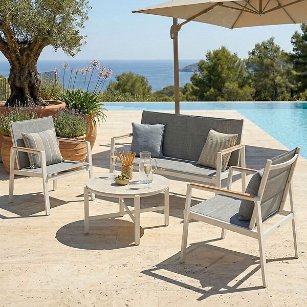 OVIALA - Salon de jardin 4 places en aluminium blanc - Leki - large