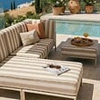 OVIALA - Salon de jardin bas modulable rayé 4 places beige - Patio - vignette