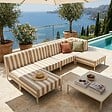 OVIALA - Salon de jardin bas modulable rayé 5 places beige - Patio - vignette