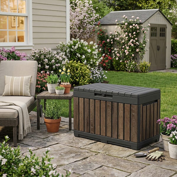 KETER - Keter Kentwood coffre de jardin 190 L en résine effet bois brun 82,3 x 45,7 x 57,7 cm (263970) - large