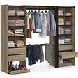 ID MARKET - Dressing double XXL MERYL 220 cm avec porte pantalons + étagères + tiroirs + rangements à chaussures hêtre et noir - vignette