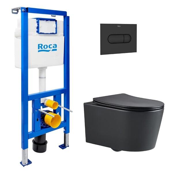 ROCA - Pack WC bâti-support + WC suspendu sans bride Swiss Aqua Technologies avec abattant SoftClose + plaque (ROSTBRBMR01-FR) - large