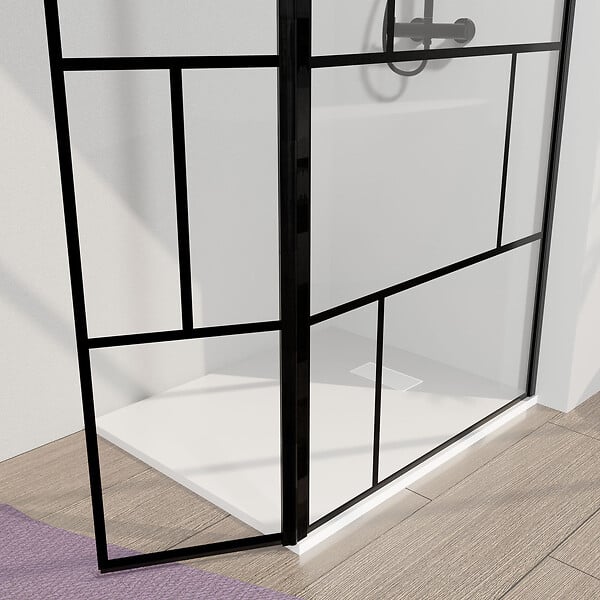AURLANE - Paroi de douche avec pivot 80+40x195cm - Sérigraphie type Briques et Profilés Noir - DARK BLOCKS - large