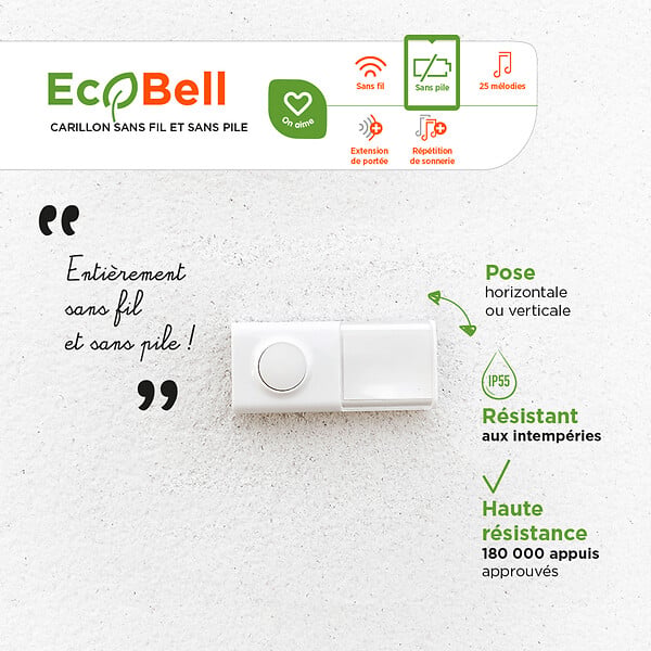 SCS SENTINEL - Carillon sans fil enfichable EcoBell 100 Plug avec prise intégrée - large