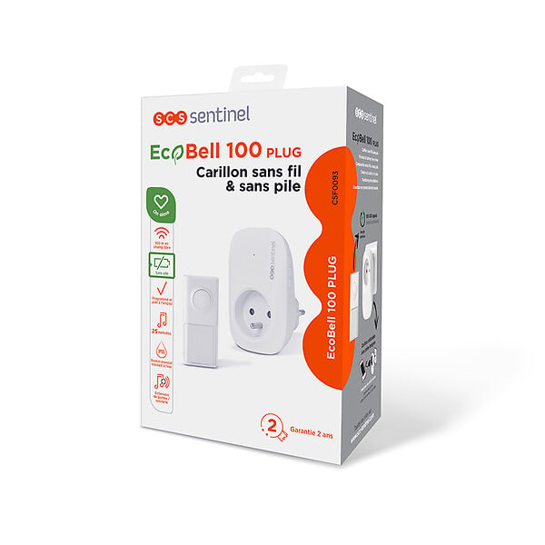 SCS SENTINEL - Carillon sans fil enfichable EcoBell 100 Plug avec prise intégrée - large