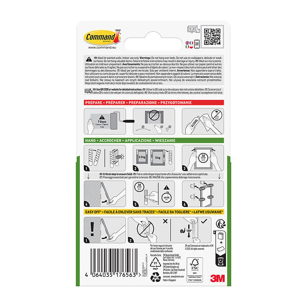 COMMAND - Box languettes adhésives enlevables tableaux QI blanc M x 4 paires + 2 paires gratuites - large