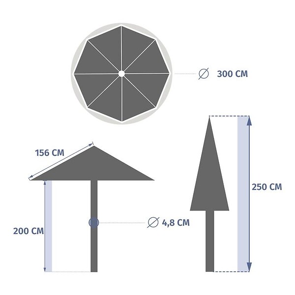 HESPERIDE - Parasol droit rond inclinable Loompa 3m acajou - large