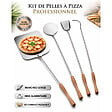 INTEC - Set de 4 Pelles à Pizza Inox Alimentaire Poignée en bois Hêtre Manche 138 à 150 cm - Kit Four à Bois, Pain Pizza INTEC - vignette