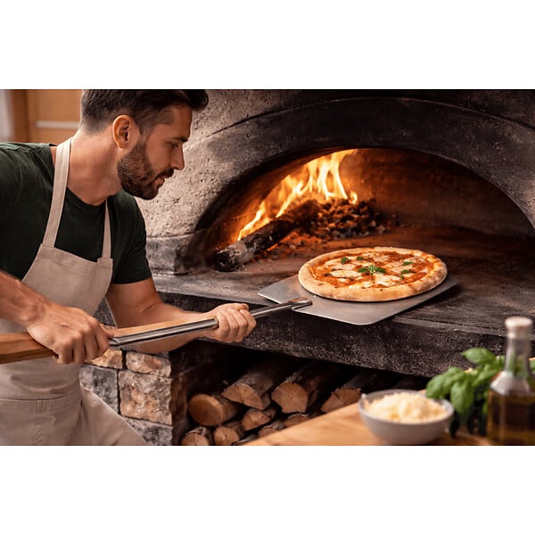 INTEC - Set de 4 Pelles à Pizza Inox Alimentaire Poignée en bois Hêtre Manche 138 à 150 cm - Kit Four à Bois, Pain Pizza INTEC - large