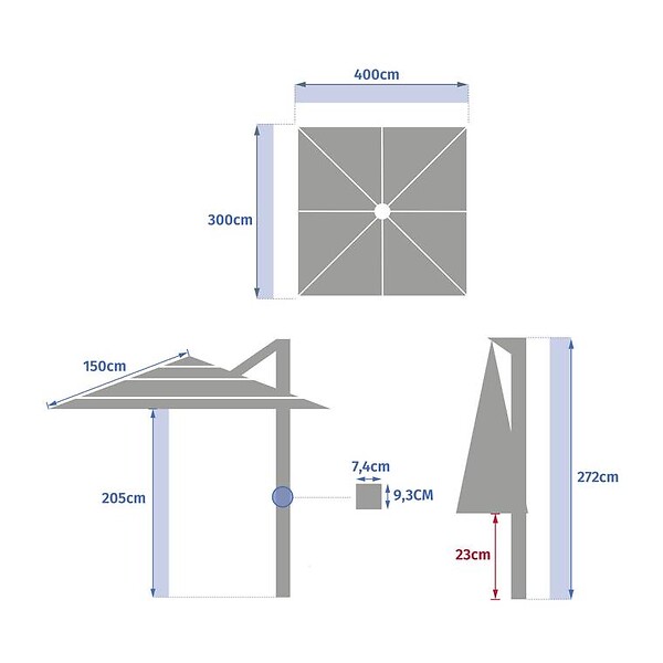 HESPERIDE - Parasol déporté rectangulaire inclinable Melhia 4x3 m acajou/lin - large
