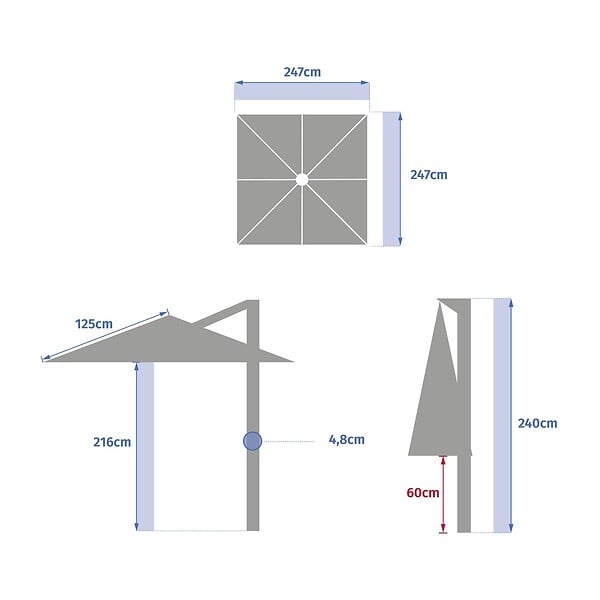 HESPERIDE - Parasol déporté carré Manoa 2,5x2,5m acajou - large