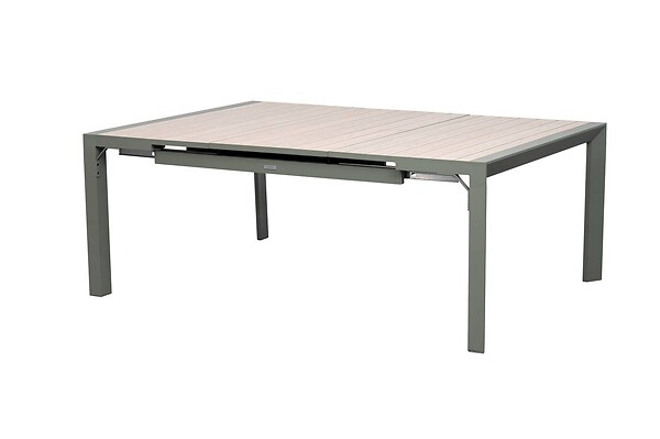 HESPERIDE - Table de jardin carrée extensible alu Evasion 8/10 places effet bois lin et laurier - Hespéride - large