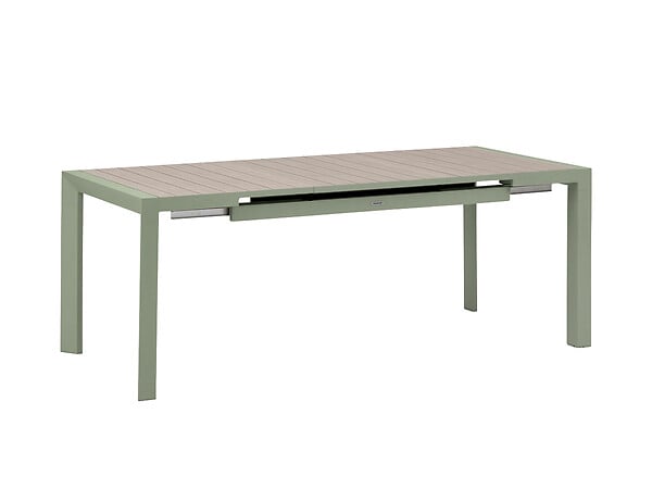 HESPERIDE - Table de jardin rectangulaire extensible alu Evasion 8/10 places effet bois et vert laurier - Hespéride - large