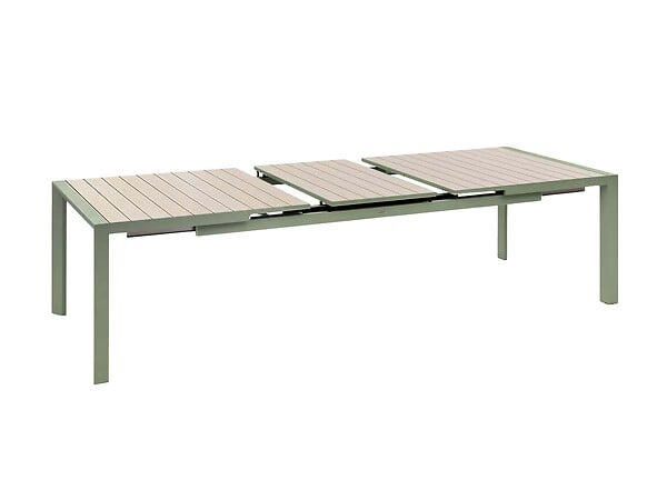 HESPERIDE - Table de jardin rectangulaire extensible alu Evasion 8/10 places effet bois et vert laurier - Hespéride - large