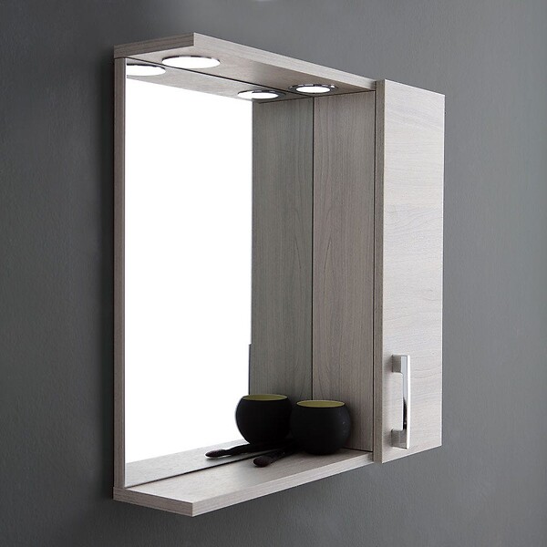KIAMAMI VALENTINA - Miroir Avec Unité Murale En Chêne Gris Et Éclairage À Del - large