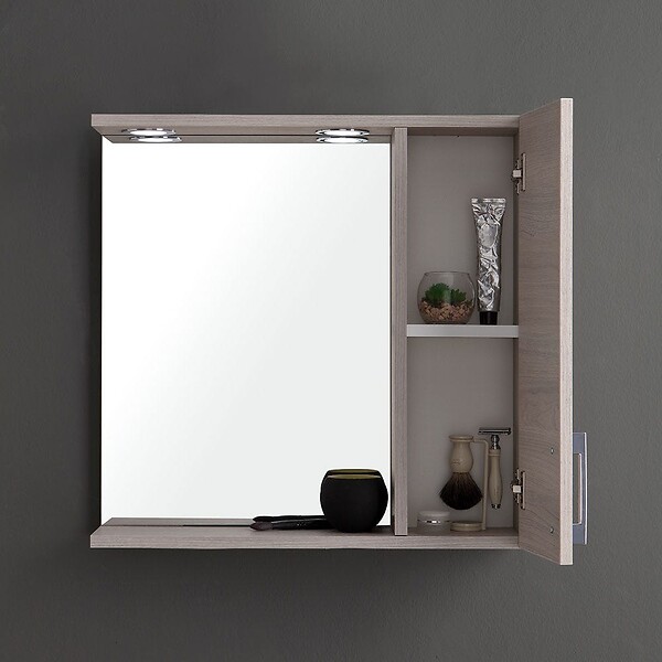 KIAMAMI VALENTINA - Miroir Avec Unité Murale En Chêne Gris Et Éclairage À Del - large