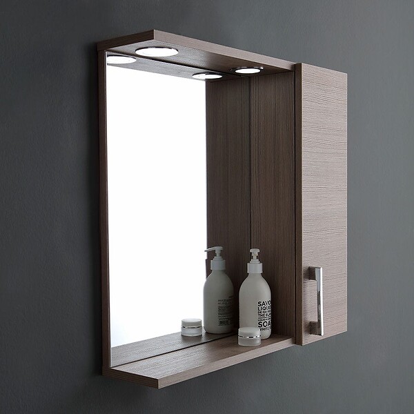 KIAMAMI VALENTINA - Miroir De Salle De Bain Suspendu Avec Porte Latérale Effet Bois De Chêne Lumière Led - large