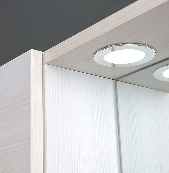KIAMAMI VALENTINA - Miroir De Salle De Bain À Conteneur Avec Deux Éléments Muraux En Chêne Blanc Et Une Lampe À Del - large